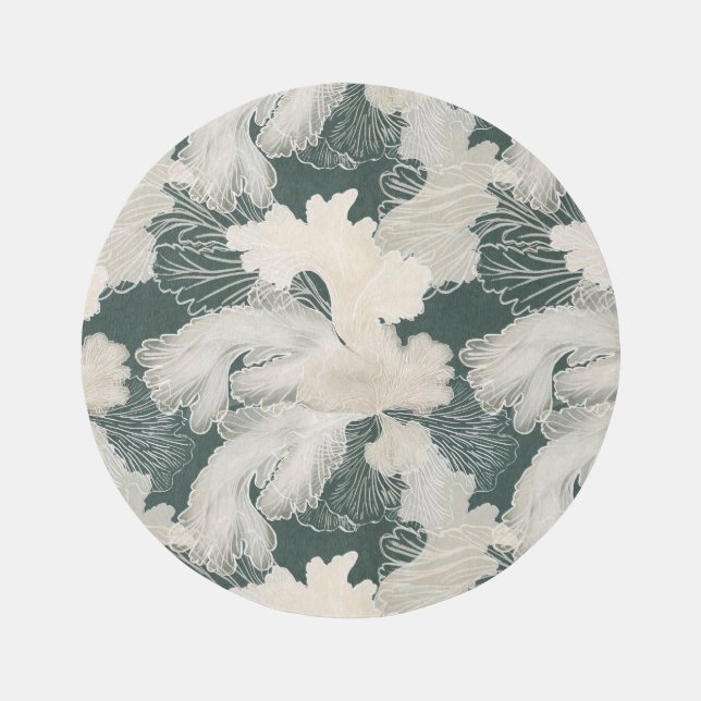 Deep Teal Botanical Veil Round Statement Rug (Front)