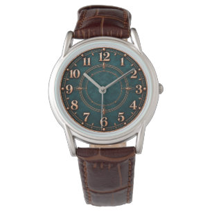 Deep Teal Copper Geometric Clock Watch