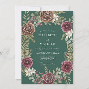 Deep Teal Dahlia Wedding Invitation