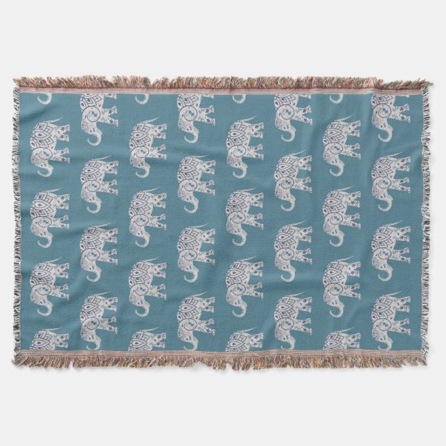 Deep Teal Elephant Throw Blanket (Front)