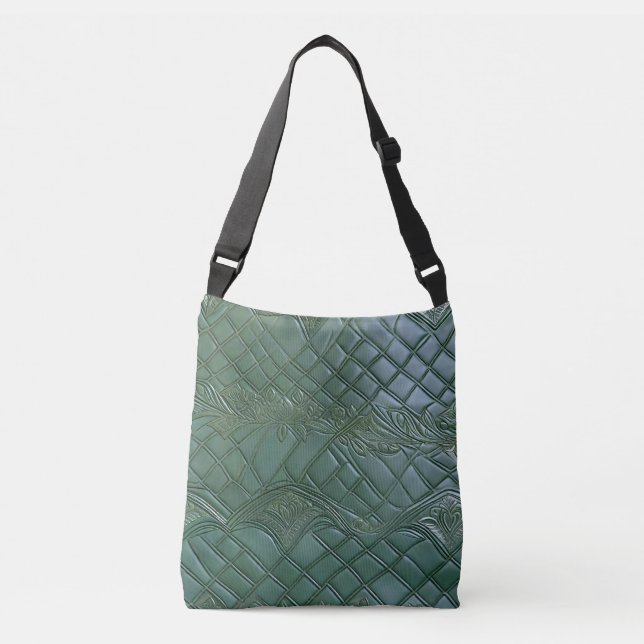 Deep teal faux leather embossed detailing crossbody bag (Front)