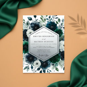Deep Teal Floral Enchantment Wedding Invitation