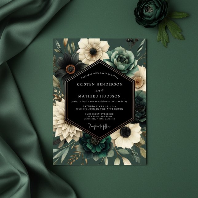 Deep Teal Floral Opulence Wedding Invitation (Creator Uploaded)