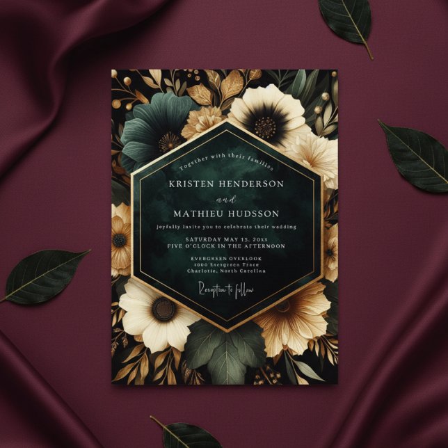 Deep Teal Floral Opulent Wedding Invitation (Creator Uploaded)