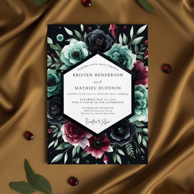 Deep Teal Floral Romance Wedding Invitation (Creator Uploaded)