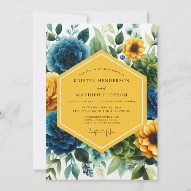 Deep Teal Floral Whimsy Wedding Invitation (Front)
