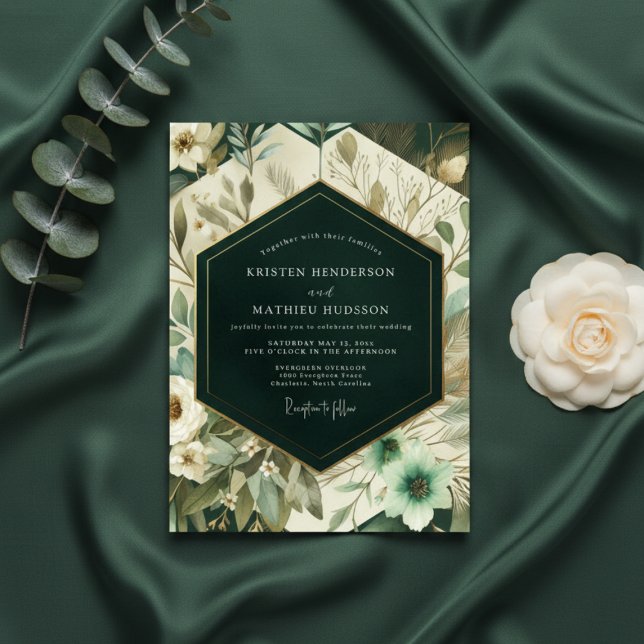 Deep Teal Floral Woodland Wedding Invitation (Creator Uploaded)