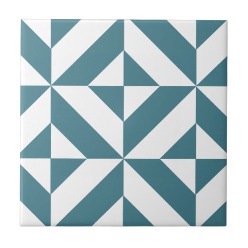 Deep Teal Green Geometric Deco Cube Pattern Ceramic Tile