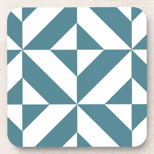 Deep Teal Green Geometric Deco Cube Pattern Drink Coaster (Front)