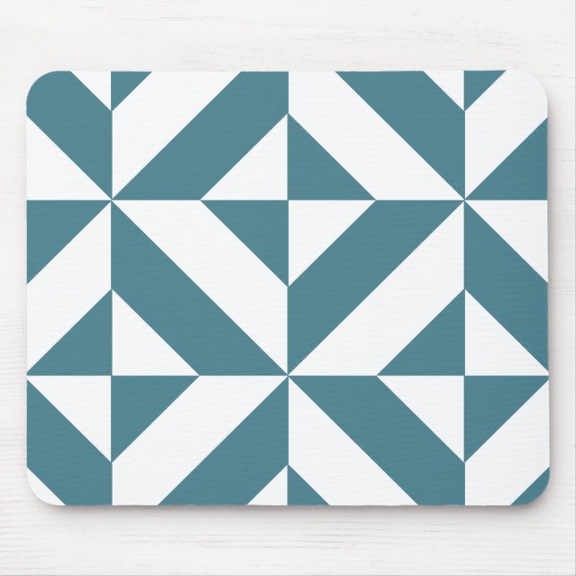 Deep Teal Green Geometric Deco Cube Pattern Mouse Pad (Front)
