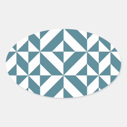 Deep Teal Green Geometric Deco Cube Pattern Oval Sticker