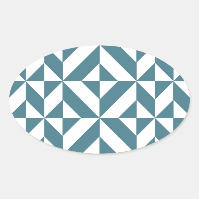 Deep Teal Green Geometric Deco Cube Pattern Oval Sticker (Front)