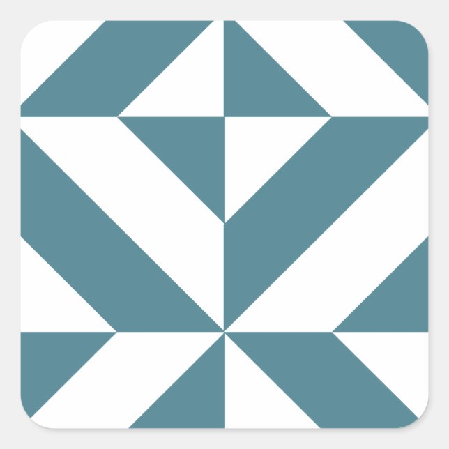 Deep Teal Green Geometric Deco Cube Pattern Square Sticker (Front)