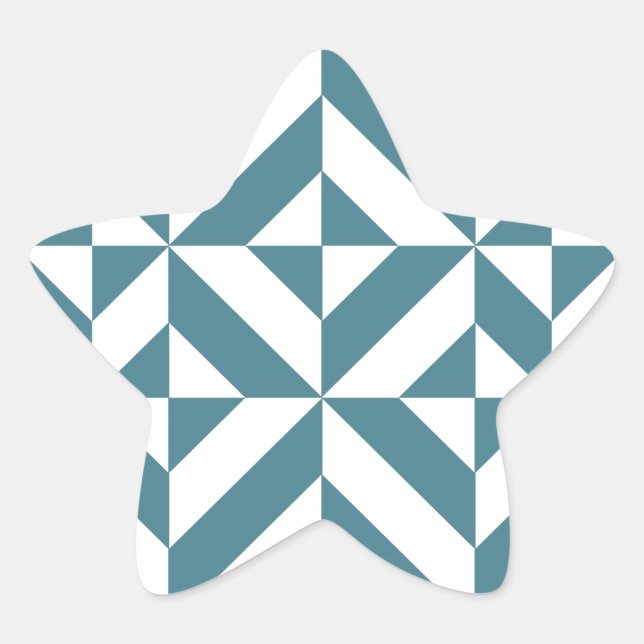 Deep Teal Green Geometric Deco Cube Pattern Star Sticker (Front)