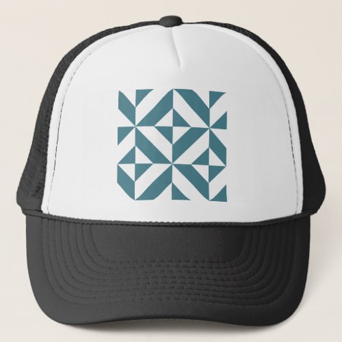 Deep Teal Green Geometric Deco Cube Pattern Trucker Hat