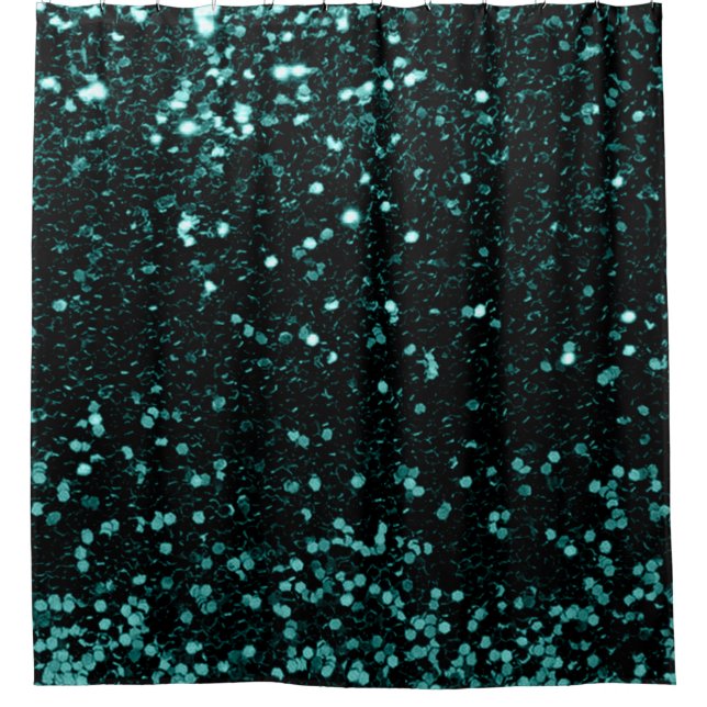 Deep Teal Green  Maroon Faux Glitter Sequin Glam Shower Curtain (Front)
