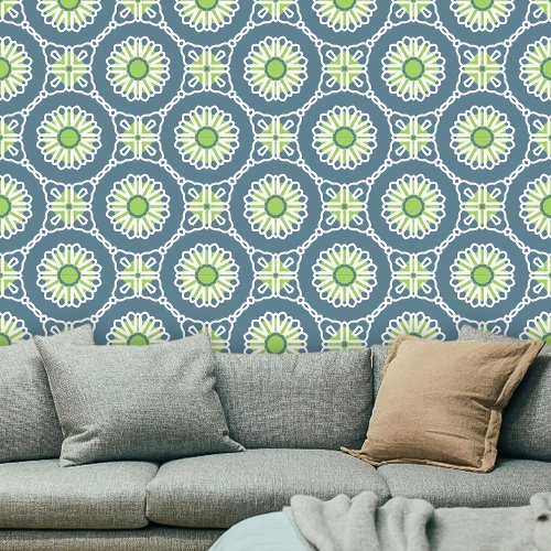 Deep Teal Lime Green Modern Bohemian Geometric  Wallpaper