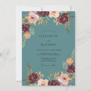 Deep Teal Lush Autumn Wedding Invitation
