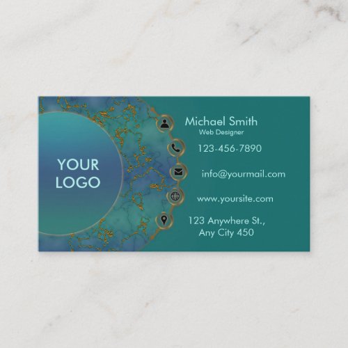Deep Teal Marble Gold Gitter Chic Professional  Business Card