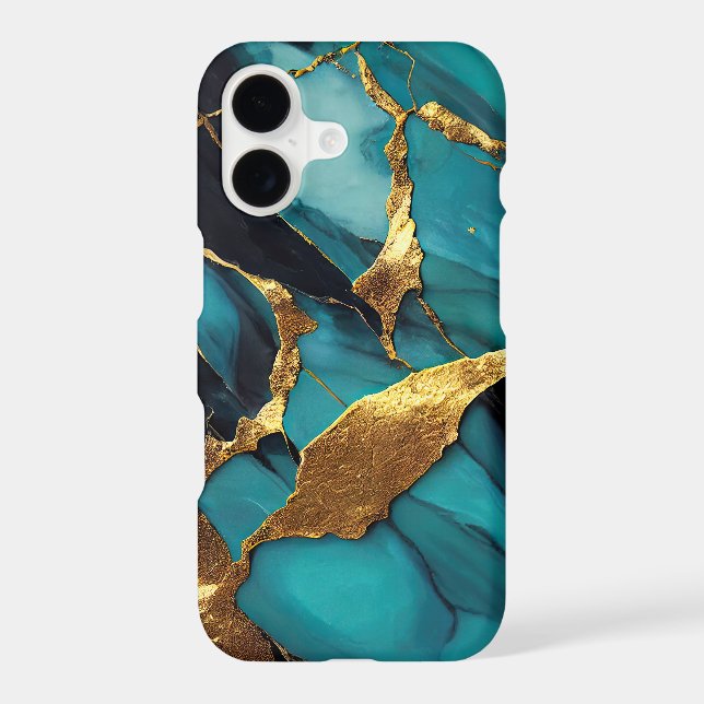 Deep Teal Marble with Bold Gold Veins iPhone Case (Back)