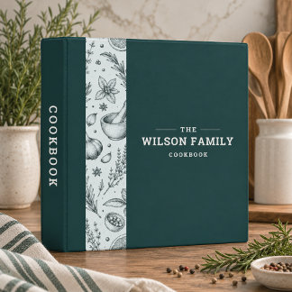 Deep Teal Minimalist Family Recipes Cookbook 3 Ring Binder