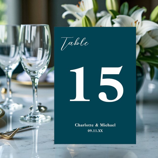 Deep Teal Minimalist Wedding Table Number (Creator Uploaded)