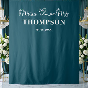 Deep Teal Mr and Mrs Elegant Simple Backdrop