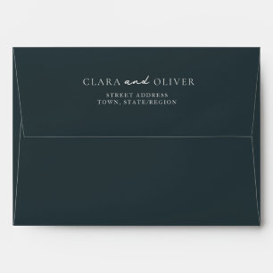 Deep Teal Navy Return Address Cornwall Wedding Envelope