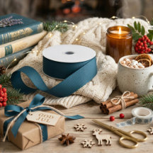 Deep Teal Nordic Winter Gift Wrapping Ribbon