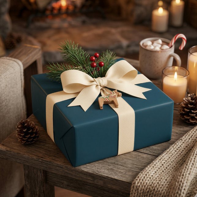 Deep Teal Nordic Winter Minimal Christmas Gift Wrapping Paper (Creator Uploaded)