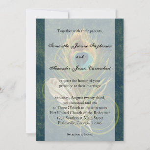 Deep Teal Peacock Feather Wedding Invitations