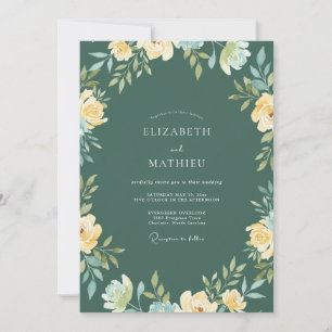 Deep Teal Ranunculus Eucalyptus Wedding Invitation