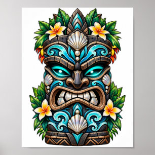 Deep Teal Reef Tiki Poster