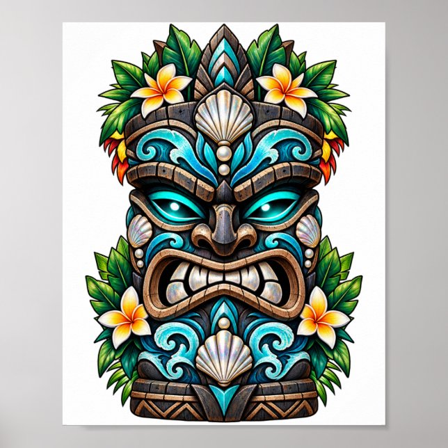 Deep Teal Reef Tiki Poster (Front)