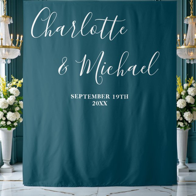 Deep Teal Script Minimalist Wedding Backdrop (Creator Uploaded)