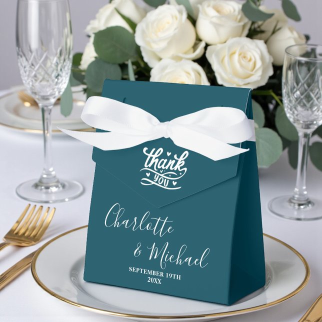 Deep Teal Script Minimalist Wedding Favor Boxes (Creator Uploaded)