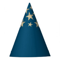 Deep Teal Silver Stars Wizard Party Hat