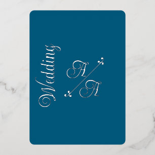 Deep Teal Solid Color Silver Foil Foil Invitation