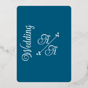 Deep Teal Solid Color Silver Foil  Invitation