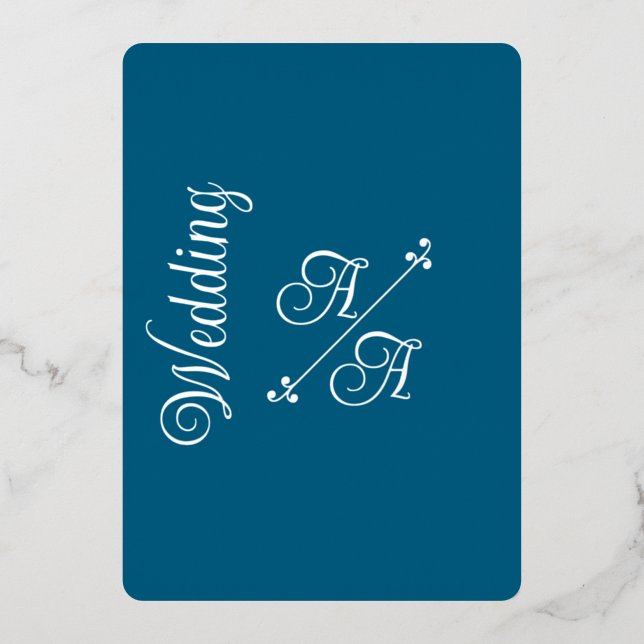 Deep Teal Solid Color Silver Foil  Invitation (Front)