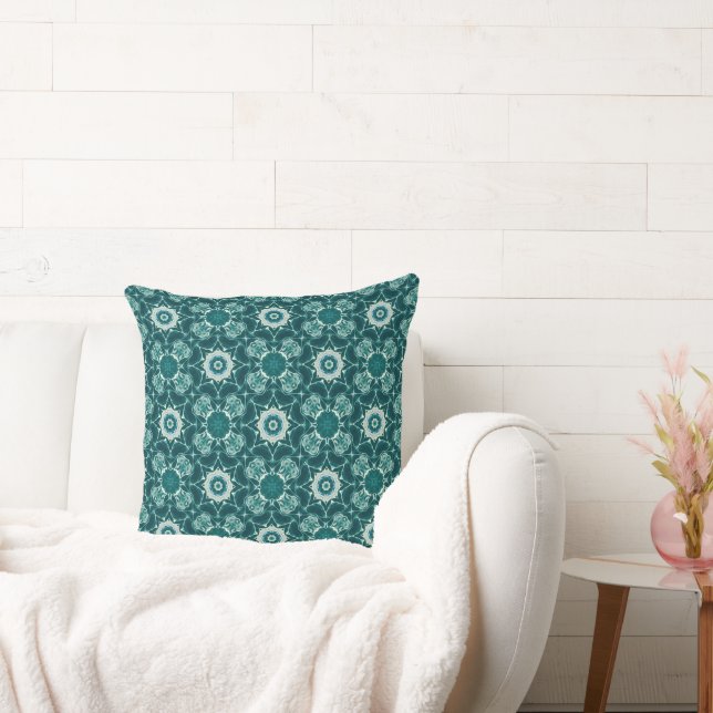 Deep Teal Starburst Geometric Throw Pillow (Couch)