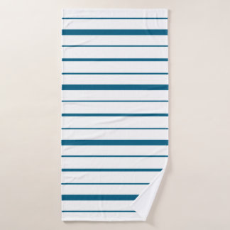Deep Teal Stripes on White Background Bath Towel