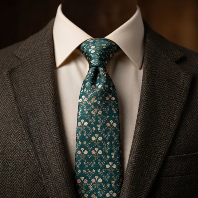 Deep Teal Vintage Floral Neck Tie (Creator Uploaded)