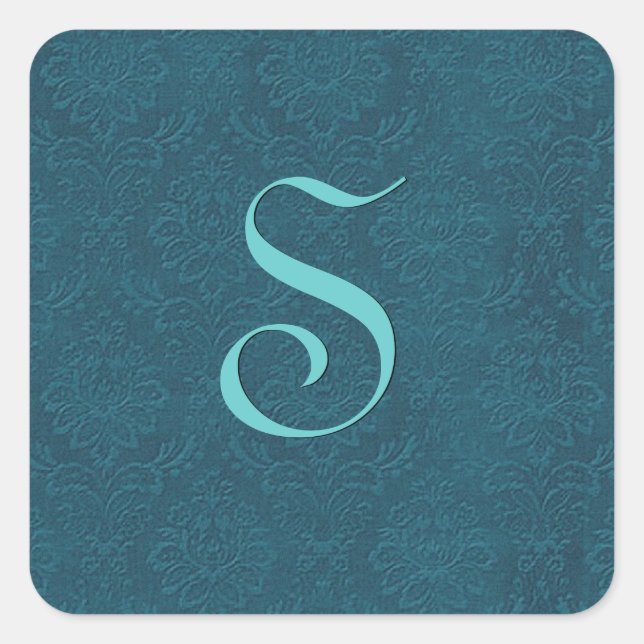 Deep Teal Wedding Monogram Any Letter B576 Square Sticker (Front)