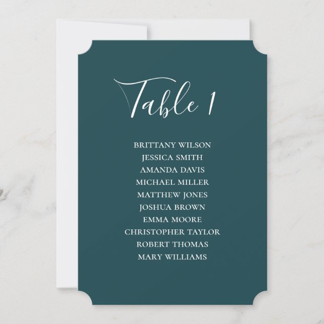 Deep Teal Wedding Seating Chart | Elegant Classic Invitation (Front)