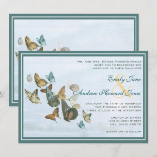 Deep Teal Whimsical Butterfly Wedding Invitation
