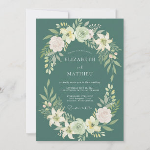 Deep Teal Wreath Wedding Invitation