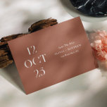 Deep Terracotta Fall Wedding | Modern Photo Autumn Save The Date<br><div class="desc">Announce your wedding date with warm seasonal style using this minimalist Save the Date card in a rich deep terracotta background (also known as rust clay). The bold editorial date layout adds a modern, design forward feel, while the back features space for a favorite photo for a personal touch. The...</div>