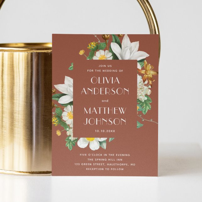 Deep Terracotta Floral Wedding | Botanical QR Code Invitation (Creator Uploaded)