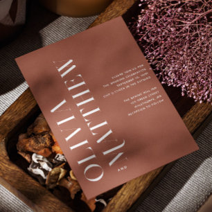 Deep Terracotta Minimalist Wedding   Photo + QR Invitation